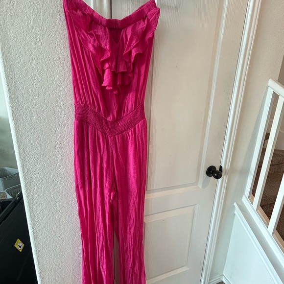 Arden B Fuchsia Ruffled Jumpsuit - Picture 1 of 9